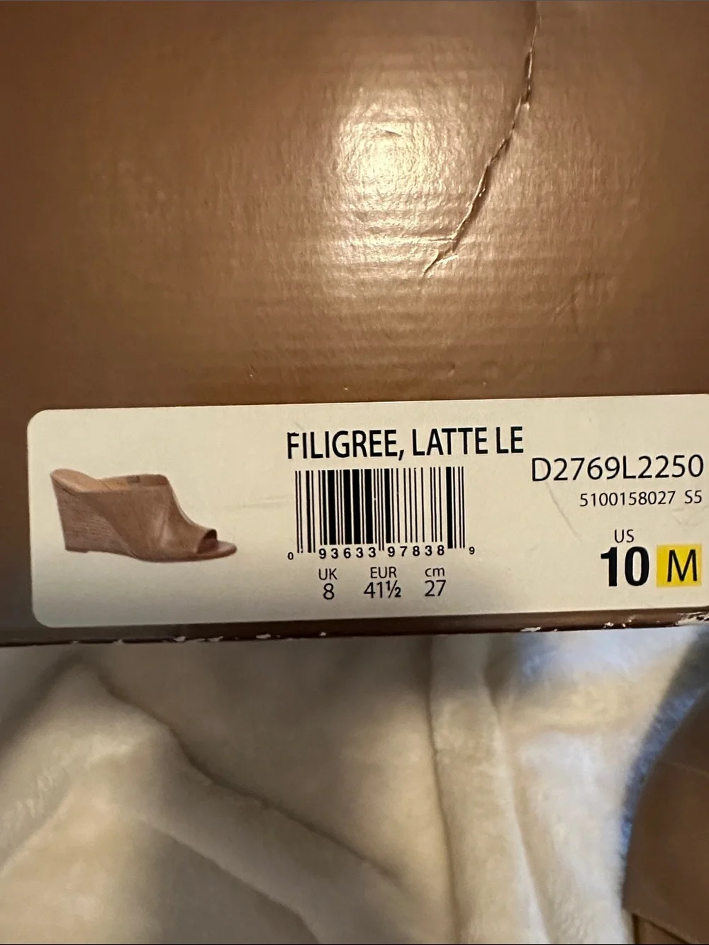 Franco Sarto Brown Leather Peep-Toe Wedge Mules